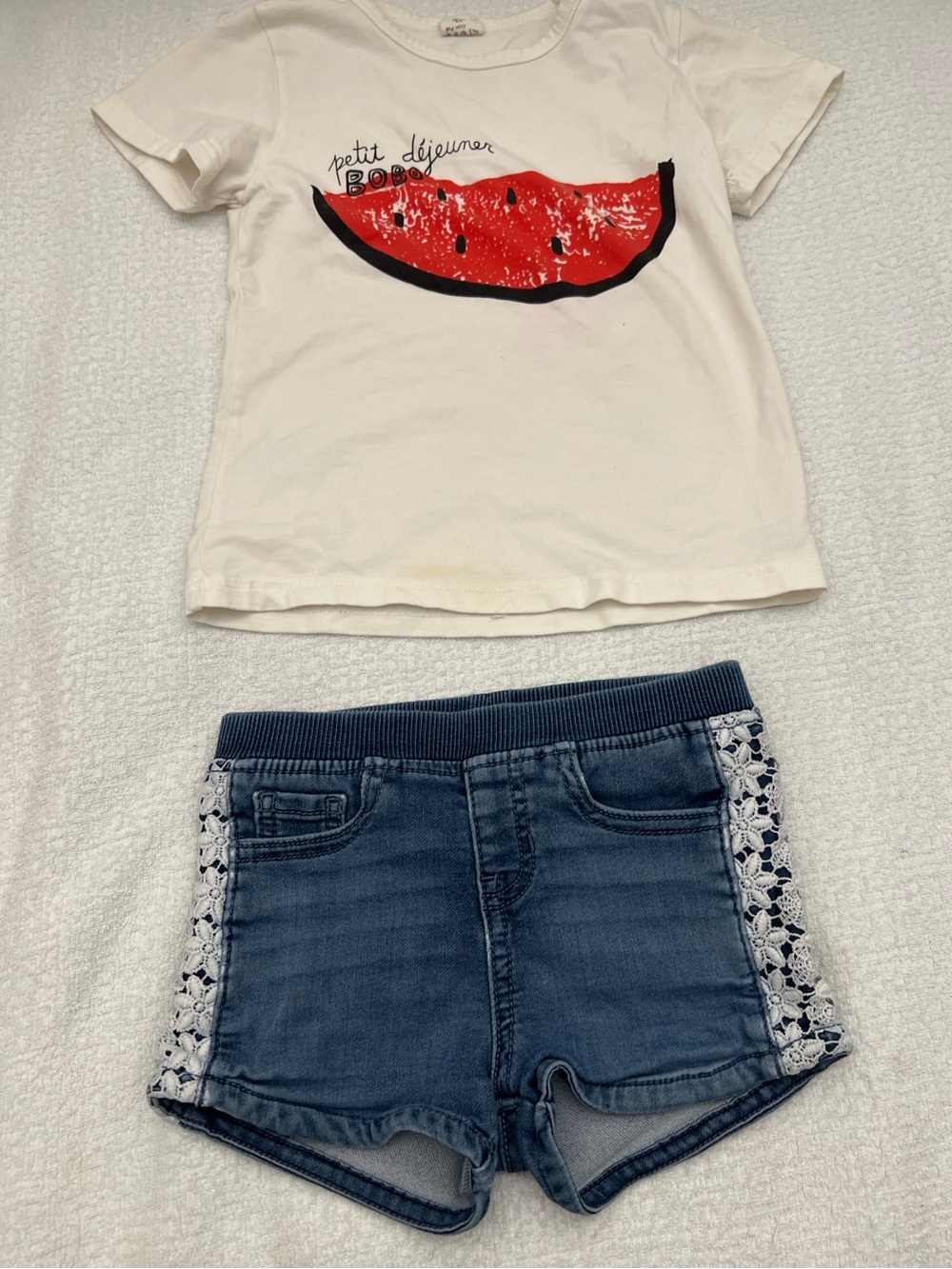 White Tee with Red Watermelon Graphic with Wonder Nation shorts